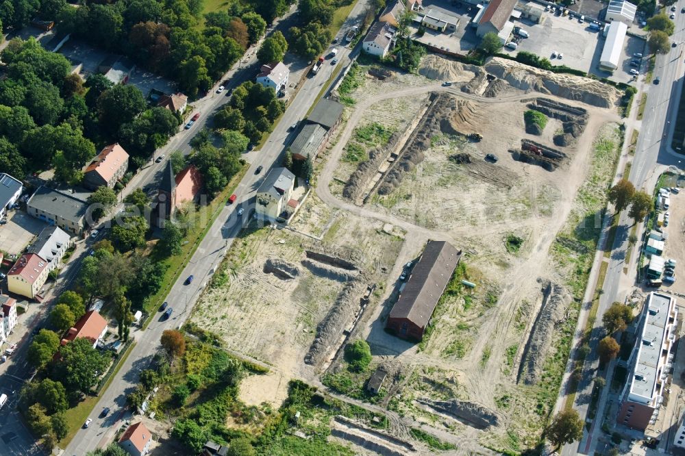 Berlin from above - Construction site to build a new multi-family residential complex of Gut Alt-Biesdorf on Weissenhoeher Strasse in Berlin, Germany