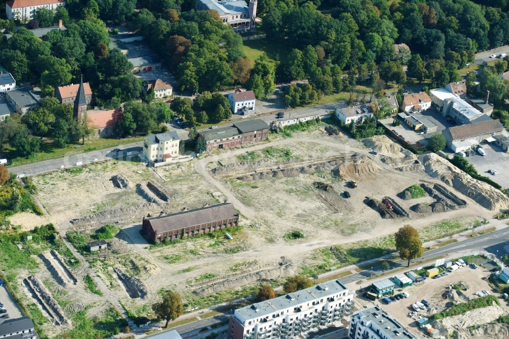 Aerial image Berlin - Construction site to build a new multi-family residential complex of Gut Alt-Biesdorf on Weissenhoeher Strasse in Berlin, Germany