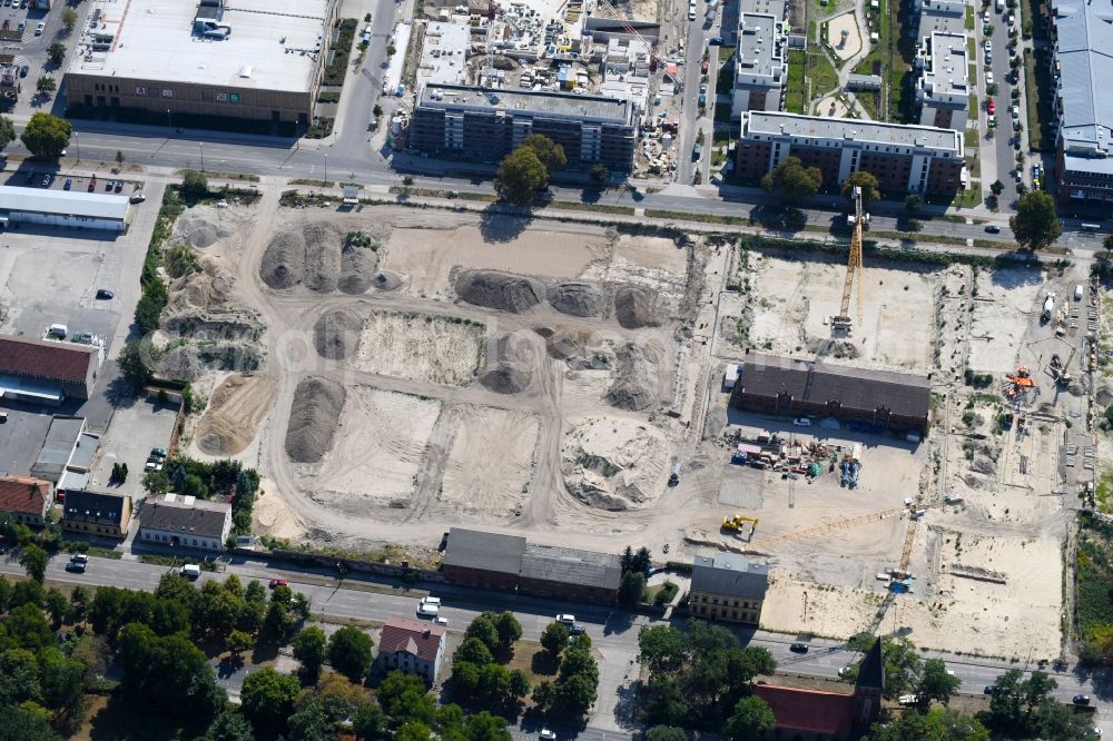 Aerial image Berlin - Construction site to build a new multi-family residential complex of Gut Alt-Biesdorf on Weissenhoeher Strasse in Berlin, Germany