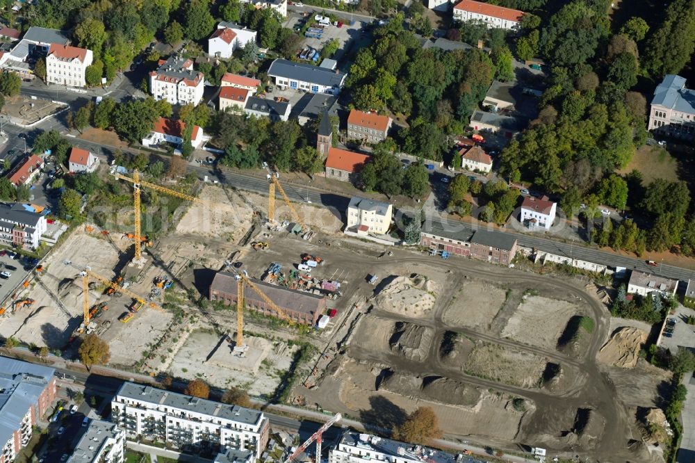 Aerial image Berlin - Construction site to build a new multi-family residential complex of Gut Alt-Biesdorf on Weissenhoeher Strasse in Berlin, Germany