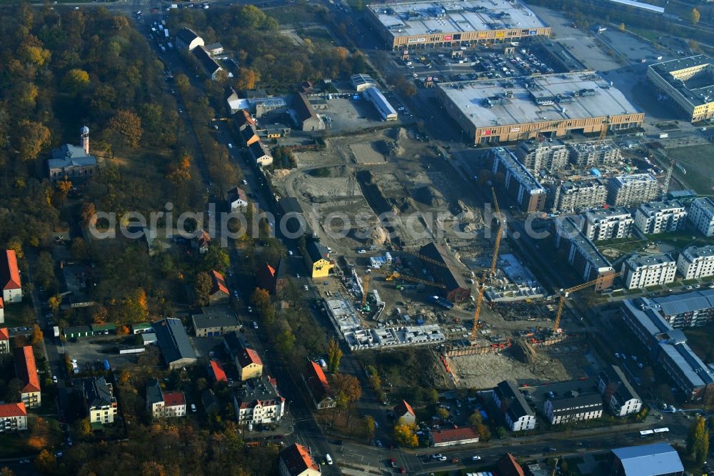 Berlin from the bird's eye view: Construction site to build a new multi-family residential complex of Gut Alt-Biesdorf on Weissenhoeher Strasse in Berlin, Germany