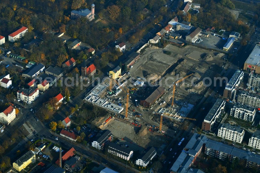 Berlin from above - Construction site to build a new multi-family residential complex of Gut Alt-Biesdorf on Weissenhoeher Strasse in Berlin, Germany