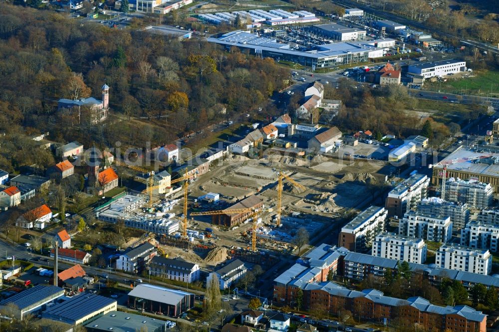 Aerial photograph Berlin - Construction site to build a new multi-family residential complex of Gut Alt-Biesdorf on Weissenhoeher Strasse in Berlin, Germany