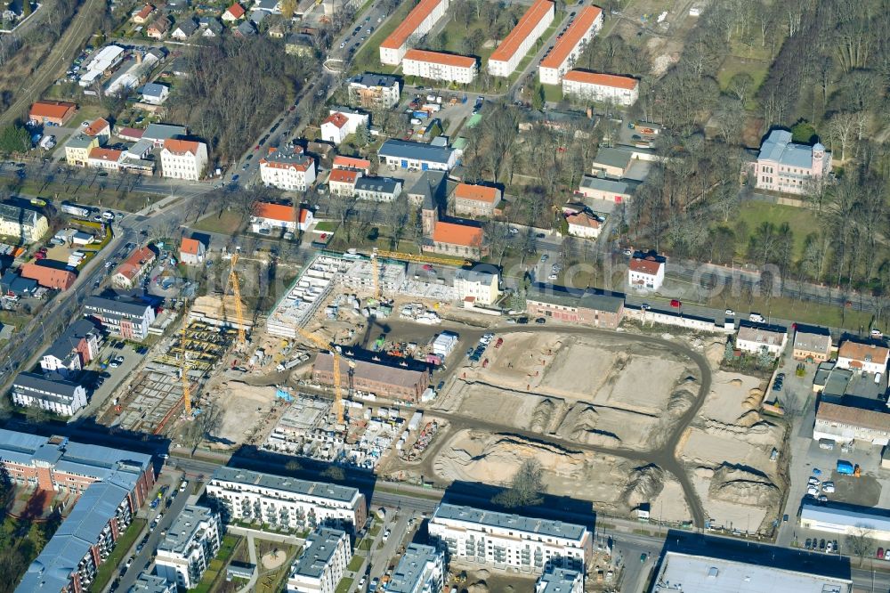 Aerial photograph Berlin - Construction site to build a new multi-family residential complex of Gut Alt-Biesdorf on Weissenhoeher Strasse in Berlin, Germany