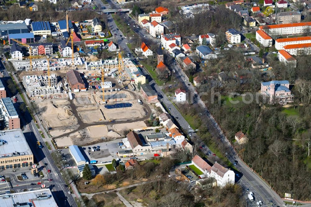 Aerial photograph Berlin - Construction site to build a new multi-family residential complex of Gut Alt-Biesdorf on Weissenhoeher Strasse in Berlin, Germany