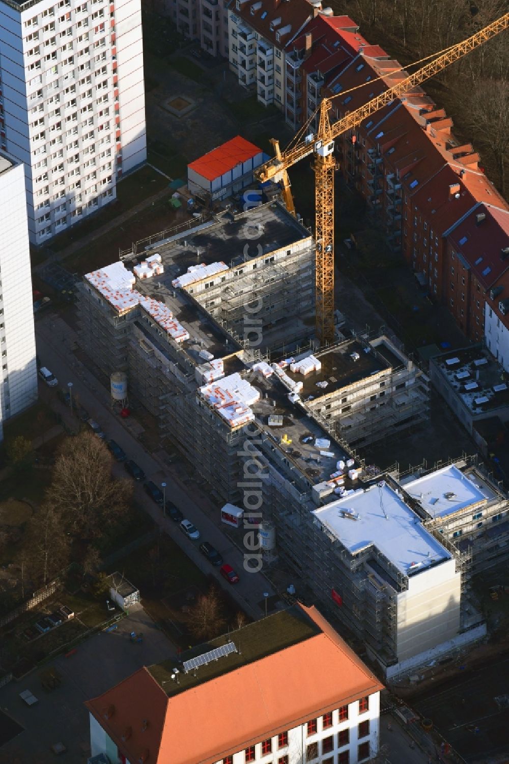 Erfurt from above - Construction site to build a new multi-family residential complex of GWH Immobilien Holding GmbH on Neuerbe in Erfurt in the state Thuringia, Germany