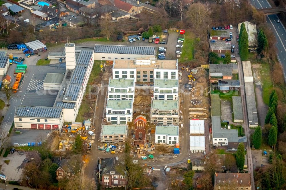 Aerial photograph Gladbeck - Construction site to build a new multi-family residential complex of GWP Roter Turm GmbH along the Grabenstrasse in the district Gelsenkirchen-Nord in Gladbeck in the state North Rhine-Westphalia