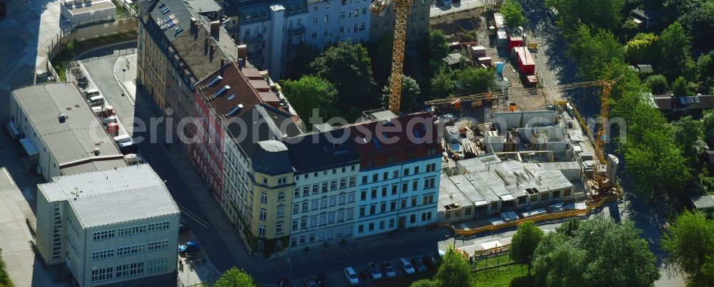 Aerial image Dresden - Construction site to build a new multi-family residential complex Hafenstrasse - Uferstrasse in the district Neustadt in Dresden in the state Saxony, Germany