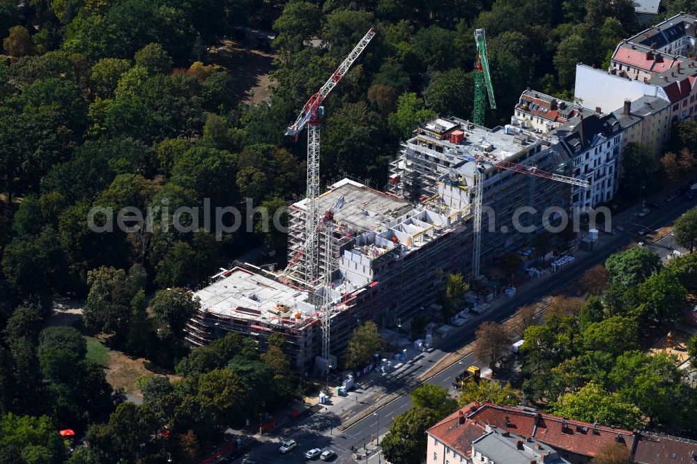 Aerial photograph Berlin - Construction site to build a new multi-family residential complex on Hasenheide in the district Neukoelln in Berlin, Germany