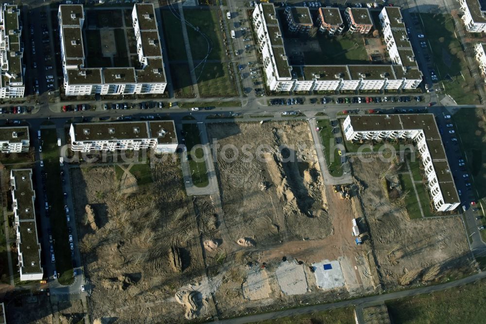 Berlin from above - Construction site to build a new multi-family residential complex Hasenholzer Allee on Wiesenpark destrict Marzahn in Berlin in Germany