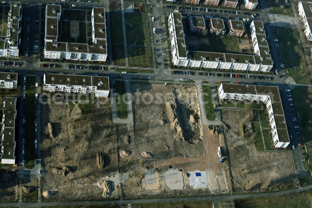 Aerial image Berlin - Construction site to build a new multi-family residential complex Hasenholzer Allee on Wiesenpark destrict Marzahn in Berlin in Germany