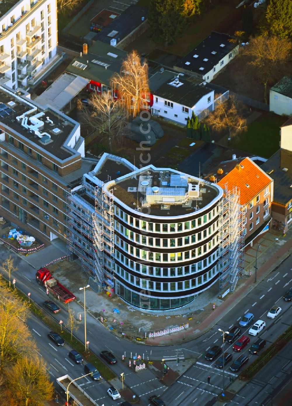 Aerial photograph Hamburg - Construction site to build a new multi-family residential complex along the Drosselstrasse in the district Barmbek in Hamburg, Germany