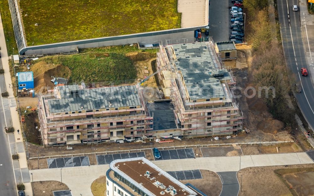 Heiligenhaus from above - Construction site to build a new multi-family residential complex Haus Selbeck on Ruegenstrasse in Heiligenhaus in the state North Rhine-Westphalia, Germany