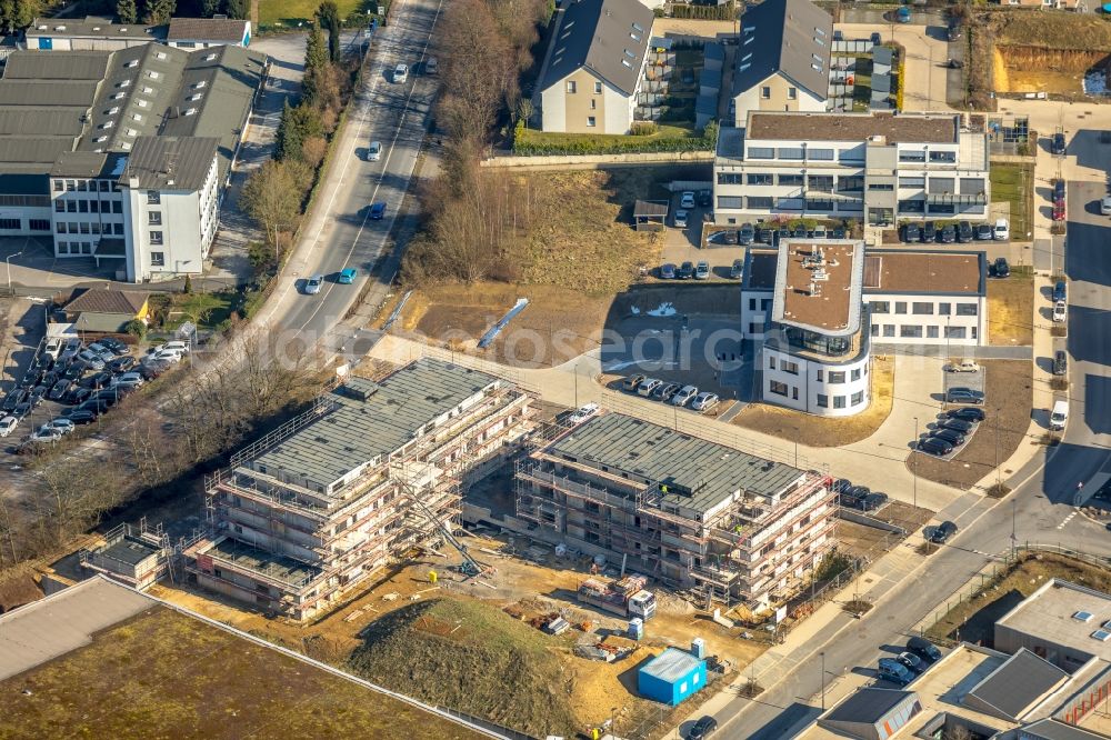 Aerial photograph Heiligenhaus - Construction site to build a new multi-family residential complex Haus Selbeck on Ruegenstrasse in Heiligenhaus in the state North Rhine-Westphalia, Germany