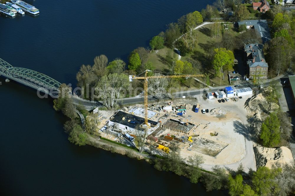 Berlin from above - Construction site for the construction of an apartment building on the Havel island of Eiswerder in the district of Hakenfelde in Berlin, Germany