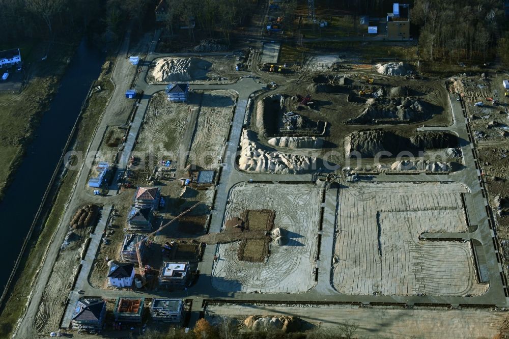 Berlin from above - Construction site to build a new multi-family residential complex Havelmarina Berlin in the district Hakenfelde in Berlin, Germany