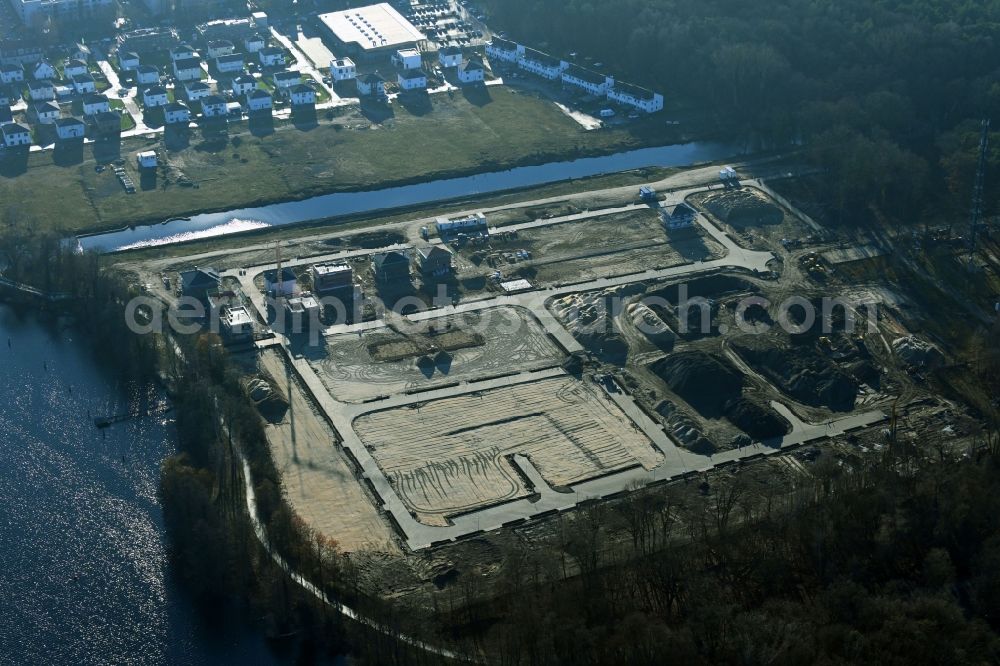 Aerial image Berlin - Construction site to build a new multi-family residential complex Havelmarina Berlin in the district Hakenfelde in Berlin, Germany