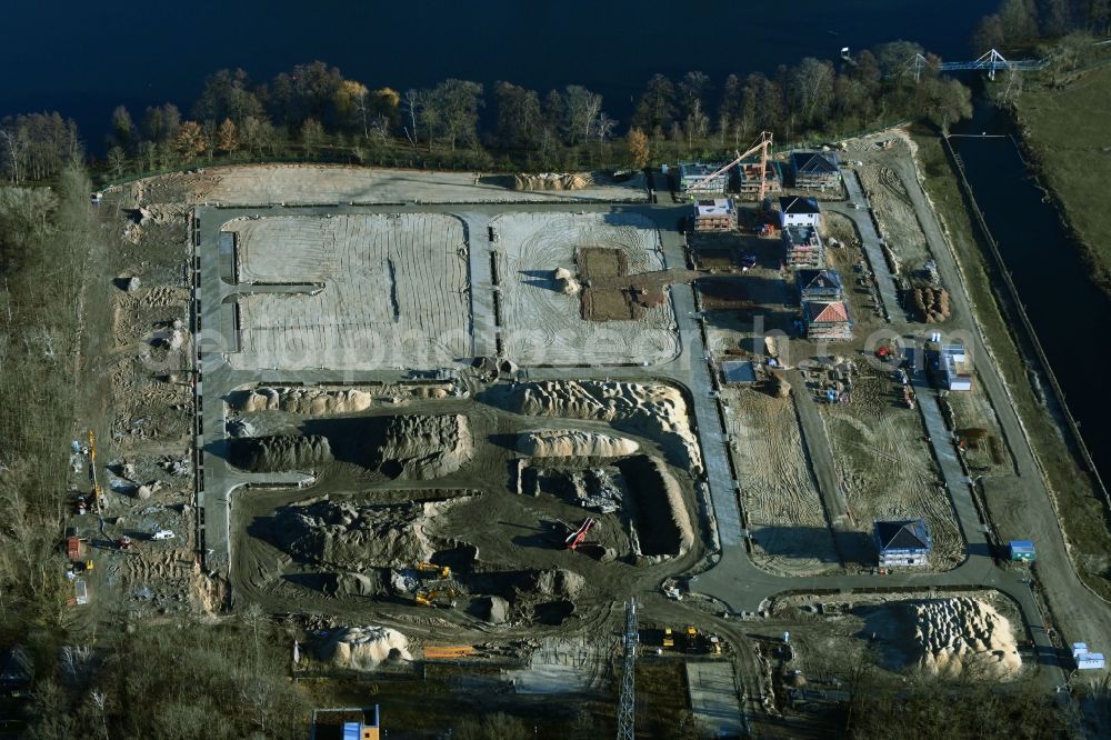 Berlin from above - Construction site to build a new multi-family residential complex Havelmarina Berlin in the district Hakenfelde in Berlin, Germany