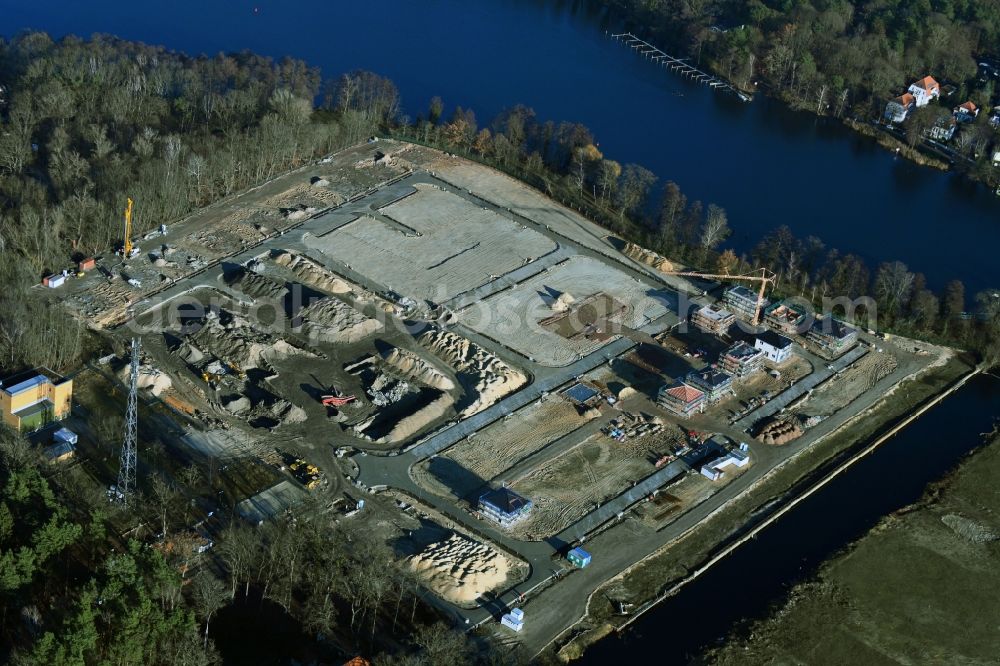 Aerial image Berlin - Construction site to build a new multi-family residential complex Havelmarina Berlin in the district Hakenfelde in Berlin, Germany