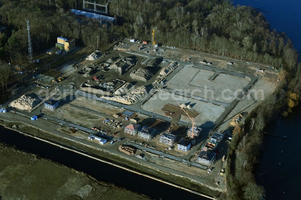 Aerial photograph Berlin - Construction site to build a new multi-family residential complex Havelmarina Berlin in the district Hakenfelde in Berlin, Germany