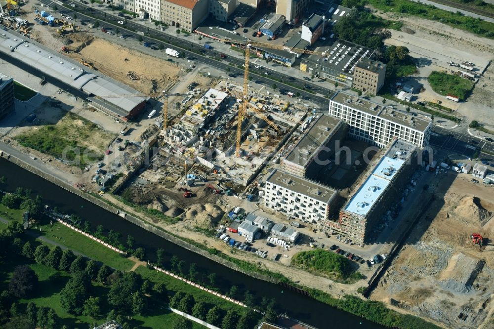 Aerial photograph Berlin - Construction site to build a new multi-family residential complex Heidestrasse in the district Moabit in Berlin, Germany