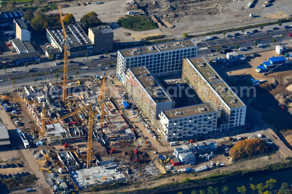 Aerial photograph Berlin - Construction site to build a new multi-family residential complex Heidestrasse in the district Moabit in Berlin, Germany