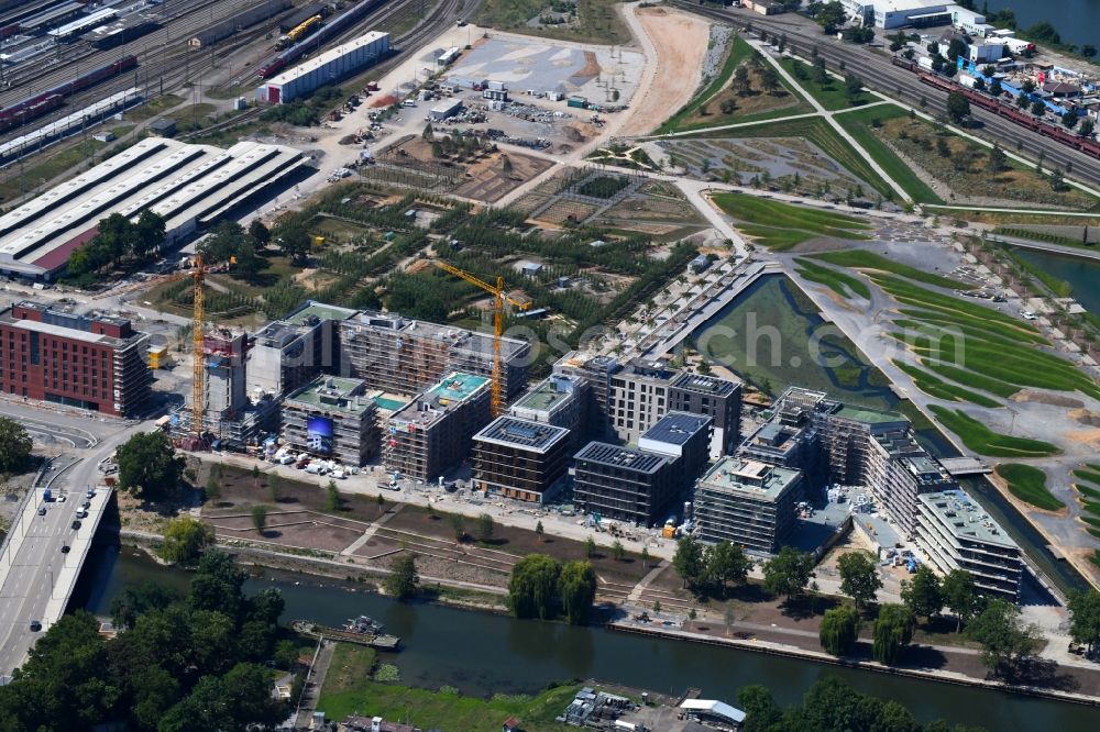 Heilbronn from the bird's eye view: Construction site to build a new multi-family residential complex Heilbronn Urban Garden of STRENGER Holding GmbH on Kalistrasse in Heilbronn in the state Baden-Wurttemberg, Germany