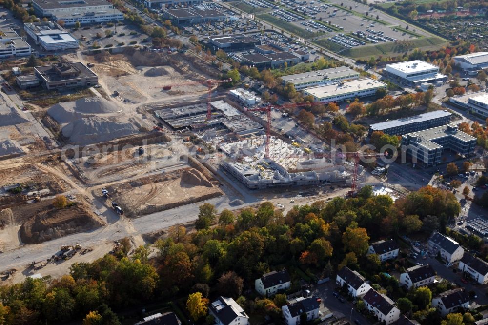 Mainz from above - Construction site to build a new multi-family residential complex Hechtsheimer Strasse in Mainz Weisenau in the state Rhineland-Palatinate, Germany