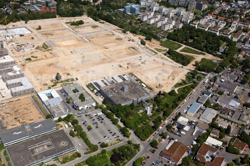 Mainz from the bird's eye view: Construction site to build a new multi-family residential complex Heiligkreuz-Viertel in Mainz in the state Rhineland-Palatinate, Germany