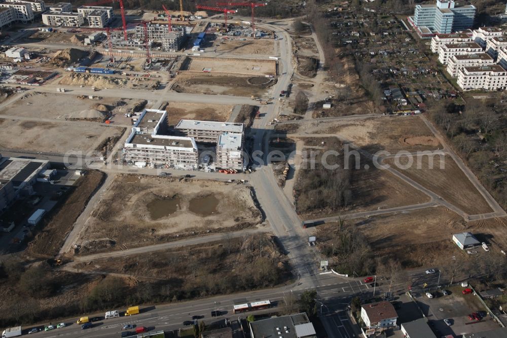 Mainz from above - Construction site to build a new multi-family residential complex Heiligkreuz-Viertel in Mainz in the state Rhineland-Palatinate, Germany