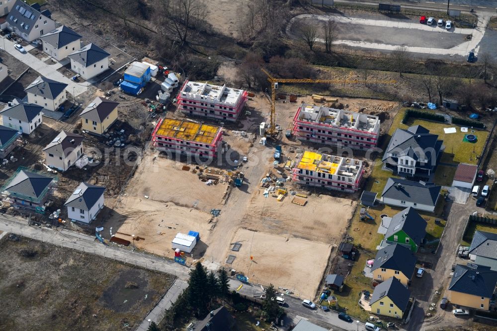 Aerial image Berlin - Construction site to build a new multi-family residential complex Hermineweg - Theodorstrasse in the district Mahlsdorf in Berlin, Germany