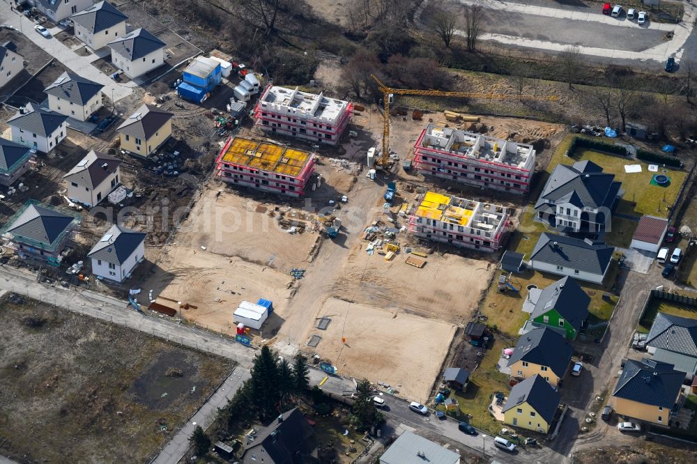 Aerial photograph Berlin - Construction site to build a new multi-family residential complex Hermineweg - Theodorstrasse in the district Mahlsdorf in Berlin, Germany