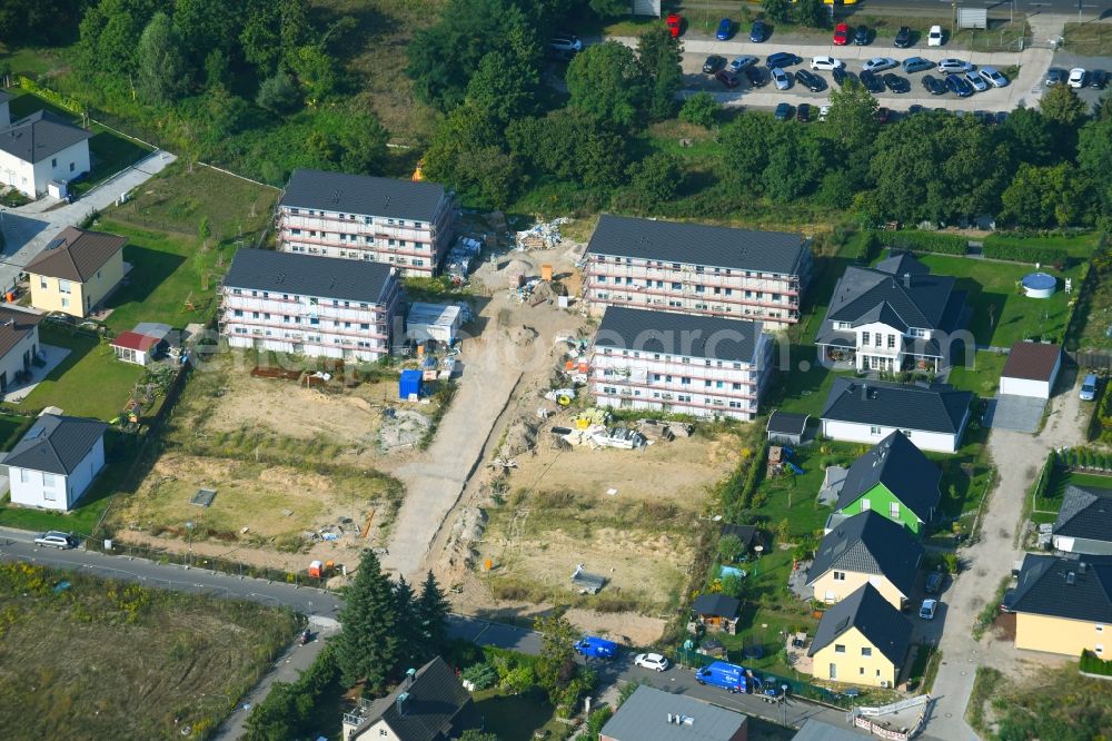 Berlin from above - Construction site to build a new multi-family residential complex Hermineweg - Theodorstrasse in the district Mahlsdorf in Berlin, Germany