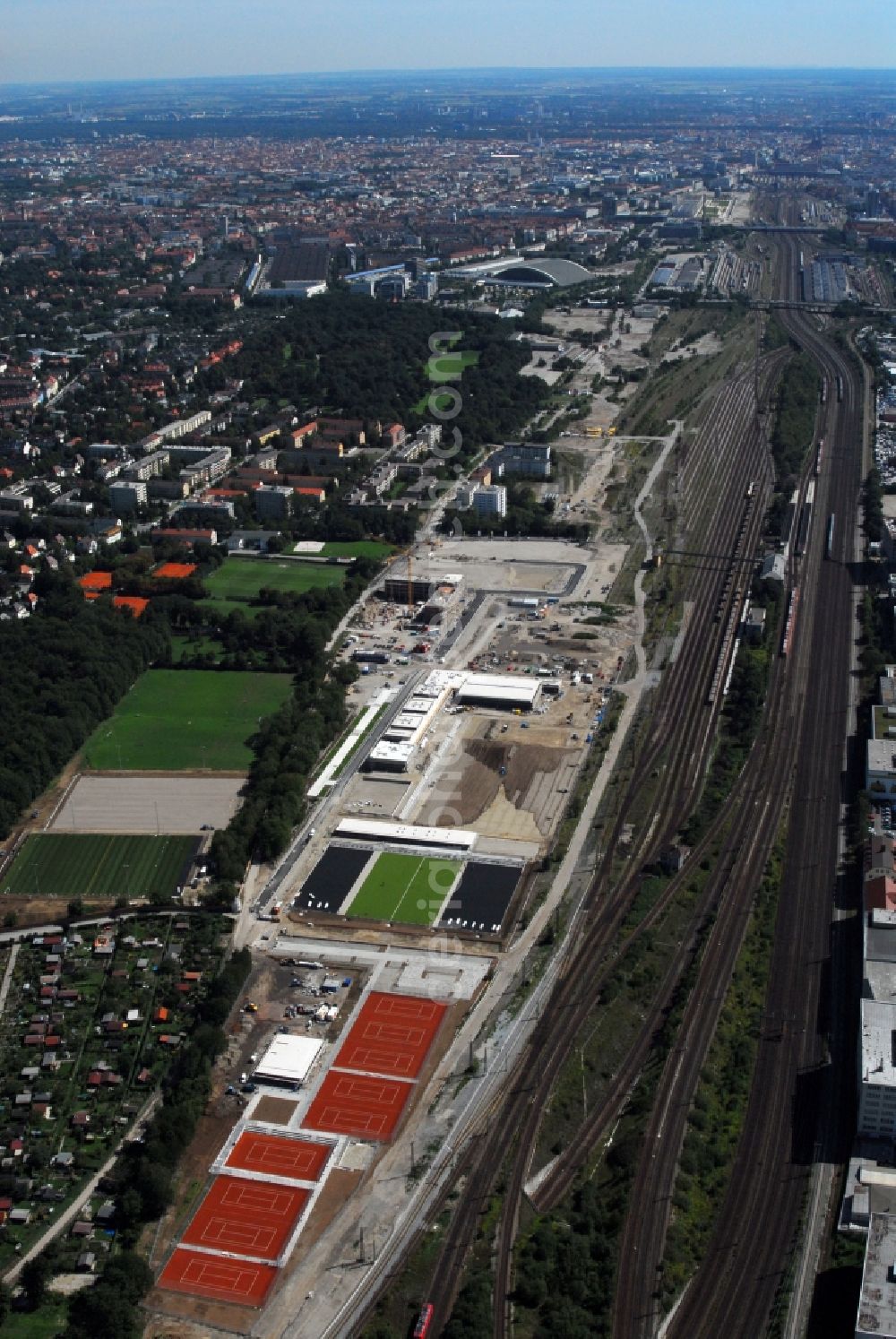 Aerial photograph München - Construction site to build a new multi-family residential complex Am Hirschgarten in the district Neuhausen-Nymphenburg in Munich in the state Bavaria, Germany