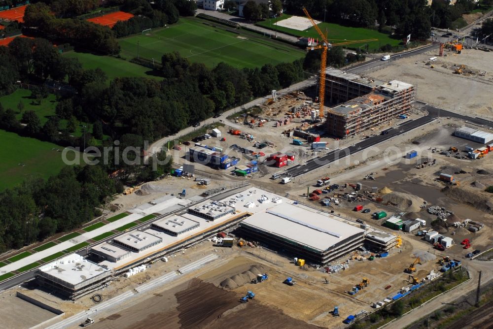 Aerial image München - Construction site to build a new multi-family residential complex Am Hirschgarten in the district Neuhausen-Nymphenburg in Munich in the state Bavaria, Germany