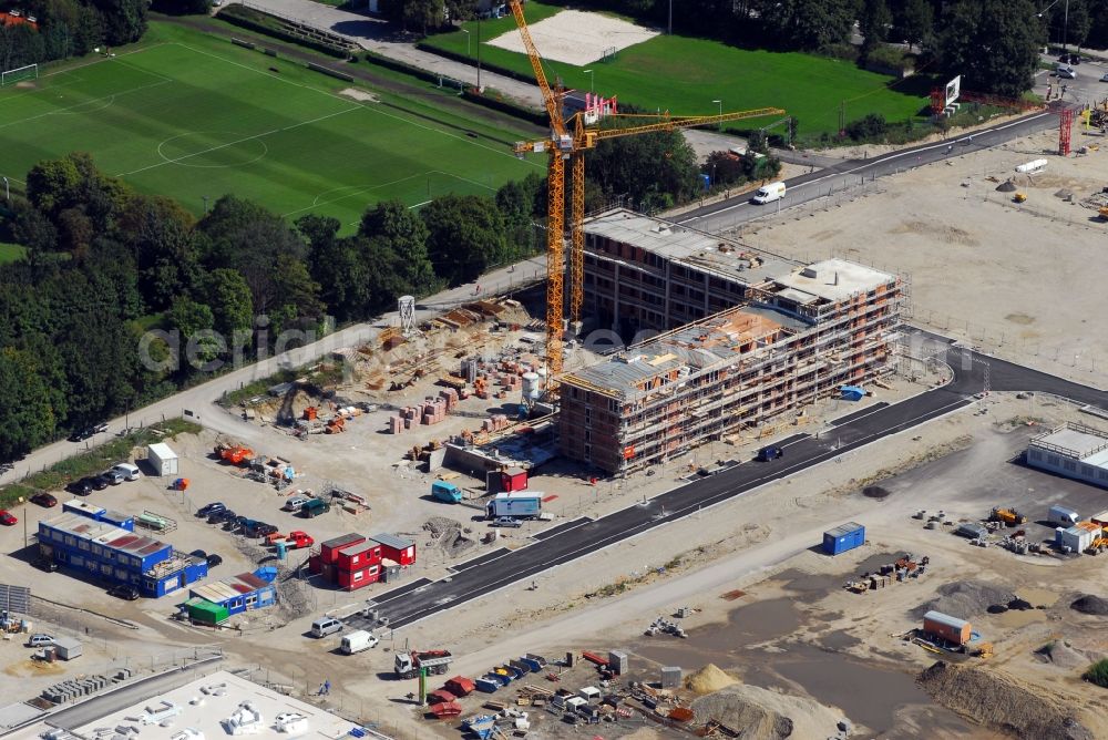 Aerial photograph München - Construction site to build a new multi-family residential complex Am Hirschgarten in the district Neuhausen-Nymphenburg in Munich in the state Bavaria, Germany