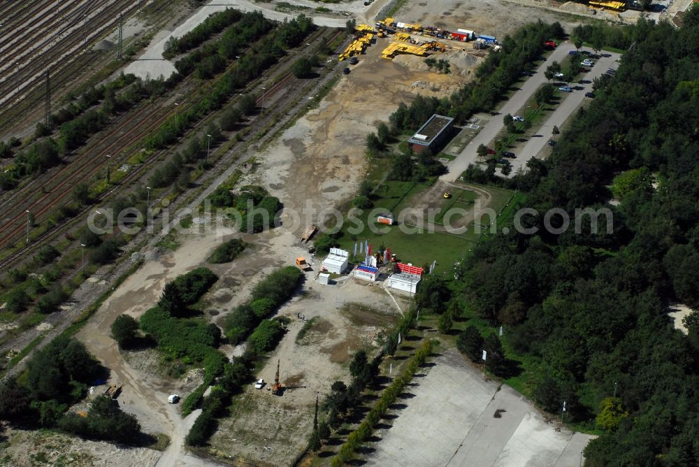 München from above - Construction site to build a new multi-family residential complex Am Hirschgarten in the district Neuhausen-Nymphenburg in Munich in the state Bavaria, Germany