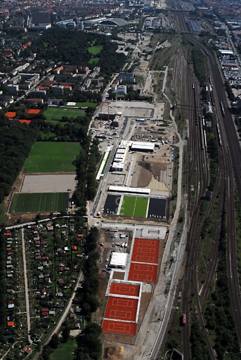 Aerial photograph München - Construction site to build a new multi-family residential complex Am Hirschgarten in the district Neuhausen-Nymphenburg in Munich in the state Bavaria, Germany