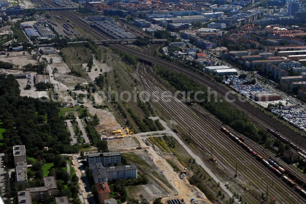 Aerial photograph München - Construction site to build a new multi-family residential complex Am Hirschgarten in the district Neuhausen-Nymphenburg in Munich in the state Bavaria, Germany