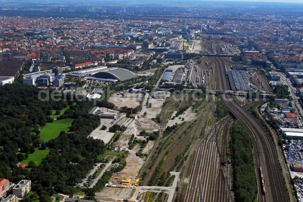 Aerial image München - Construction site to build a new multi-family residential complex Am Hirschgarten in the district Neuhausen-Nymphenburg in Munich in the state Bavaria, Germany