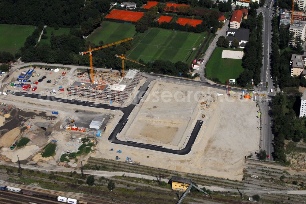 Aerial photograph München - Construction site to build a new multi-family residential complex Am Hirschgarten in the district Neuhausen-Nymphenburg in Munich in the state Bavaria, Germany