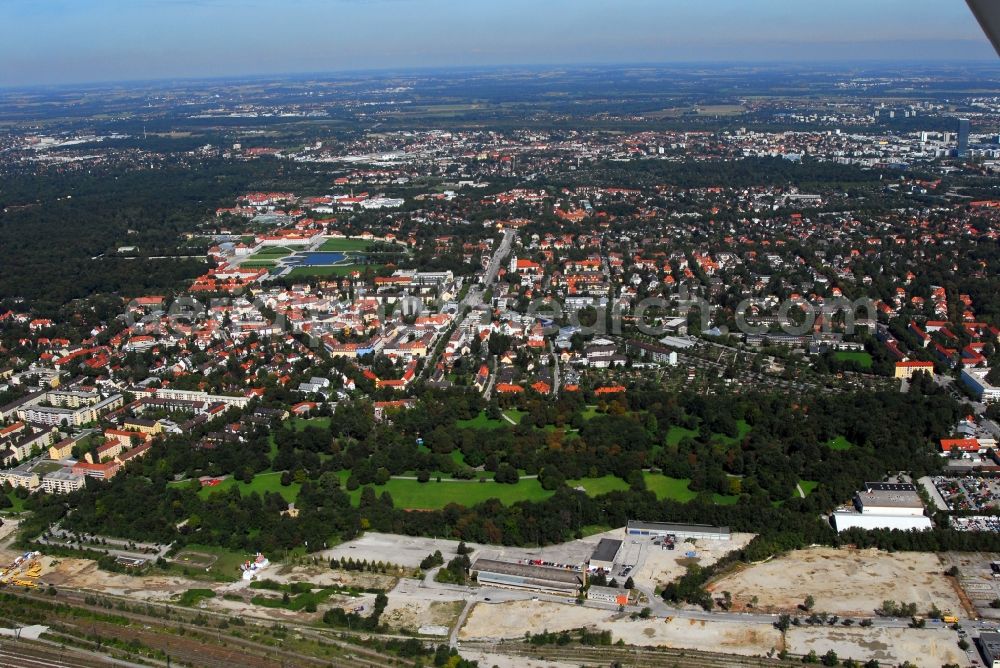 Aerial image München - Construction site to build a new multi-family residential complex Am Hirschgarten in the district Neuhausen-Nymphenburg in Munich in the state Bavaria, Germany