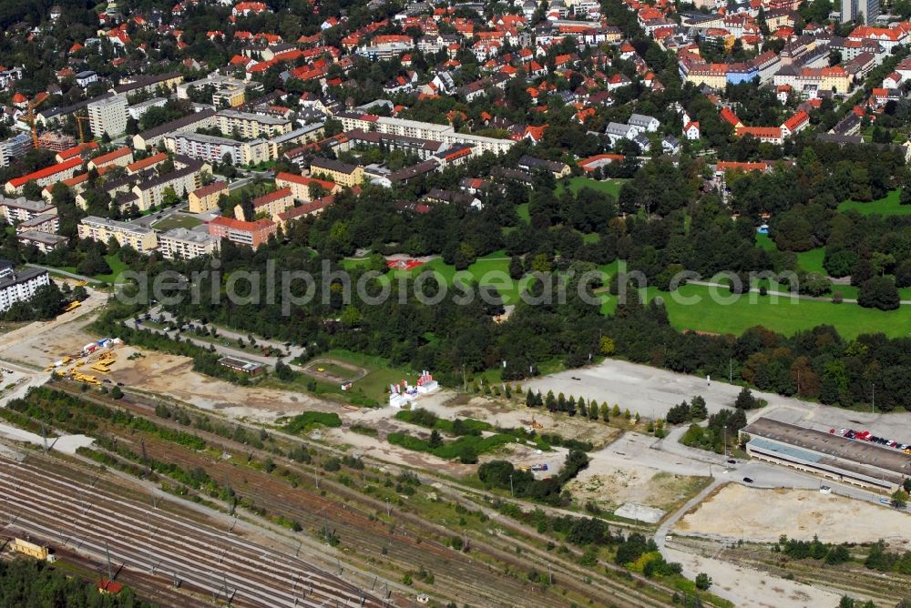 Aerial photograph München - Construction site to build a new multi-family residential complex Am Hirschgarten in the district Neuhausen-Nymphenburg in Munich in the state Bavaria, Germany