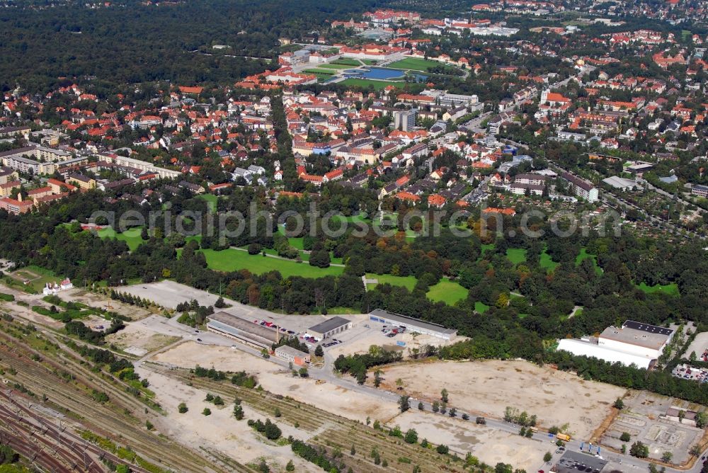 Aerial image München - Construction site to build a new multi-family residential complex Am Hirschgarten in the district Neuhausen-Nymphenburg in Munich in the state Bavaria, Germany