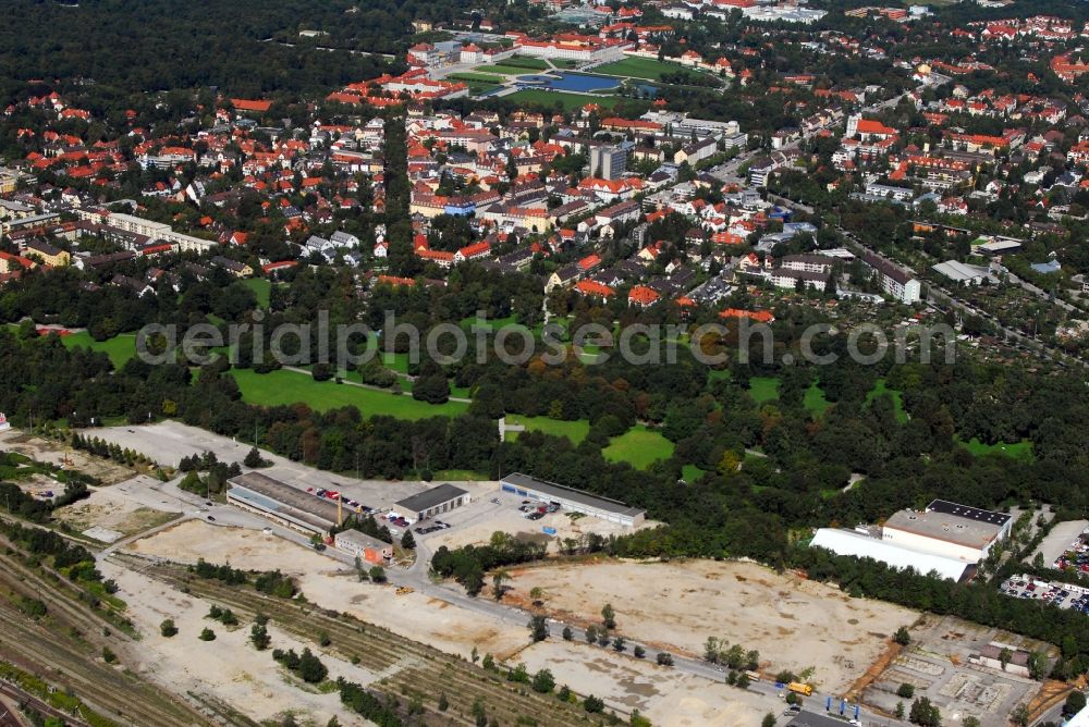 Aerial photograph München - Construction site to build a new multi-family residential complex Am Hirschgarten in the district Neuhausen-Nymphenburg in Munich in the state Bavaria, Germany