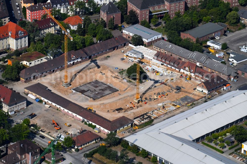 Aerial image Karlsruhe - Construction site to build a new multi-family residential complex HOFGARTEN KARREE on Kussmaulstrasse in Karlsruhe in the state Baden-Wurttemberg, Germany