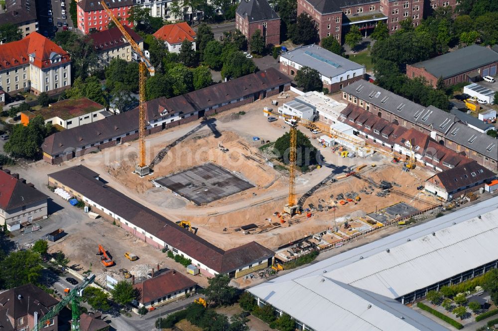 Aerial photograph Karlsruhe - Construction site to build a new multi-family residential complex HOFGARTEN KARREE on Kussmaulstrasse in Karlsruhe in the state Baden-Wurttemberg, Germany