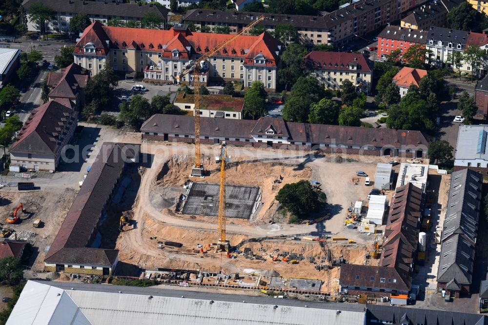 Aerial image Karlsruhe - Construction site to build a new multi-family residential complex HOFGARTEN KARREE on Kussmaulstrasse in Karlsruhe in the state Baden-Wurttemberg, Germany