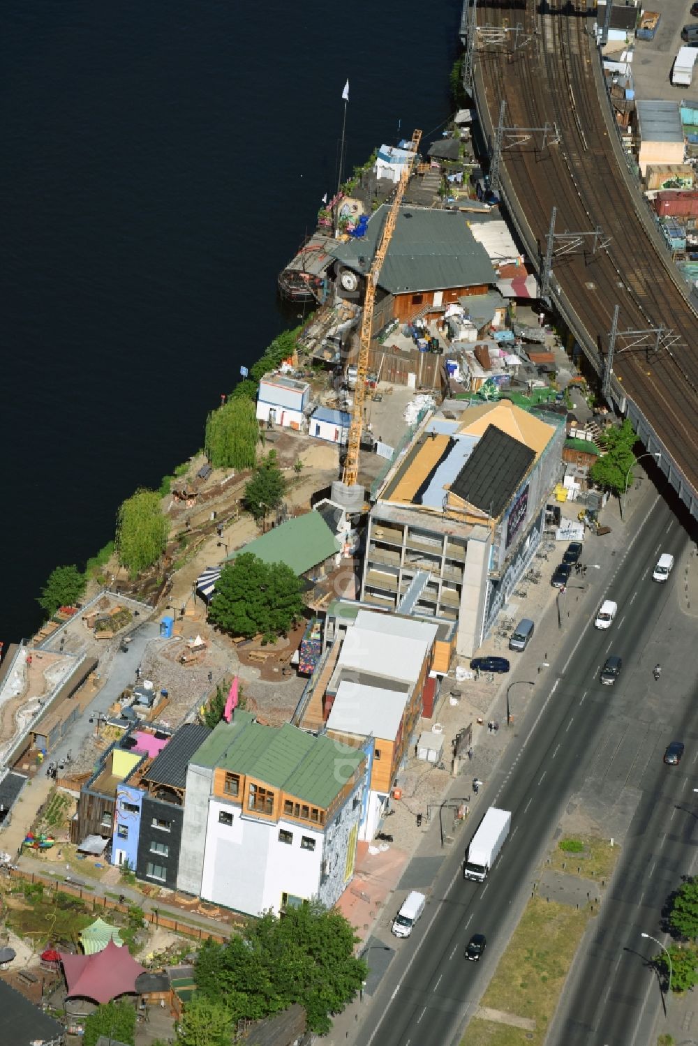 Berlin from above - Construction site to build a new multi-family residential complex on Holzmarktstrasse in Berlin, Germany