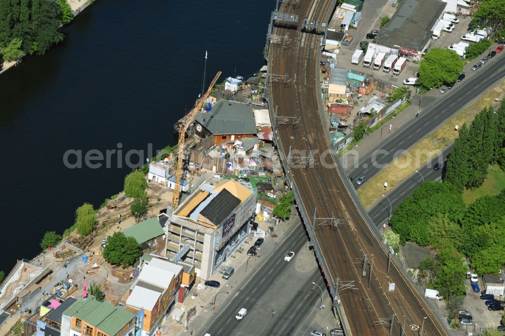 Berlin from the bird's eye view: Construction site to build a new multi-family residential complex on Holzmarktstrasse in Berlin, Germany